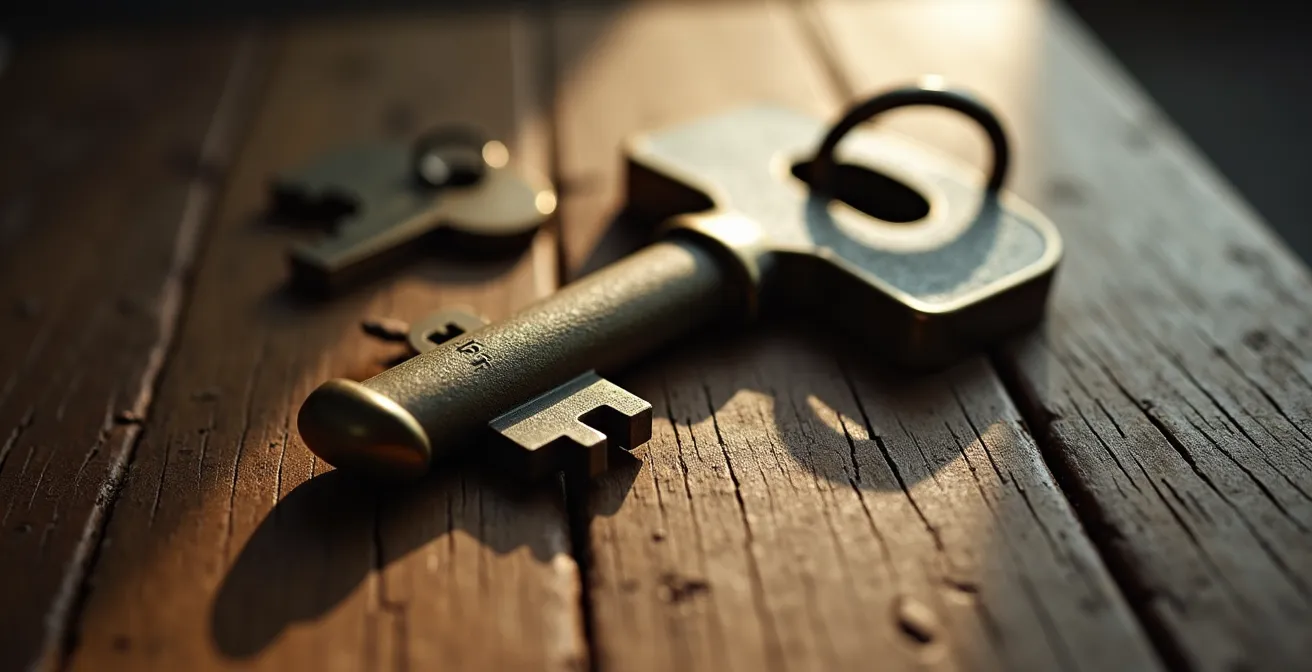 Documents de succession et clés de maison sur une table en bois